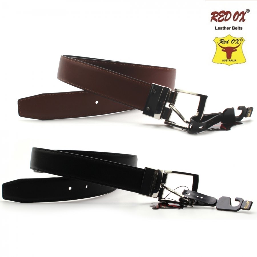 3.5cm Leather Belts (Black/Brown) with Reversible Silver-Metal Buckle BLT-R007