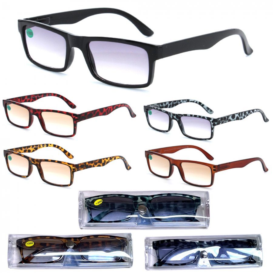 UV400 Protection Tinted Lans Plastic Reading Glasses with Case R9097C