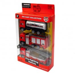 1:64 Diecast Fire Engine Truck, 3 Style Mixed in Hangsell Window Box WGT2431-3  1:64 Diecast Fire Engine Truck, 3 Style Mixed in Hangsell Window Box WGT2431-3