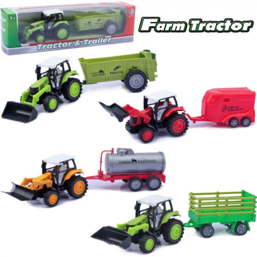 10\" Diecast Tractor & Digger with Trailer, 4 Style Mixed Window Box WGT2451-1