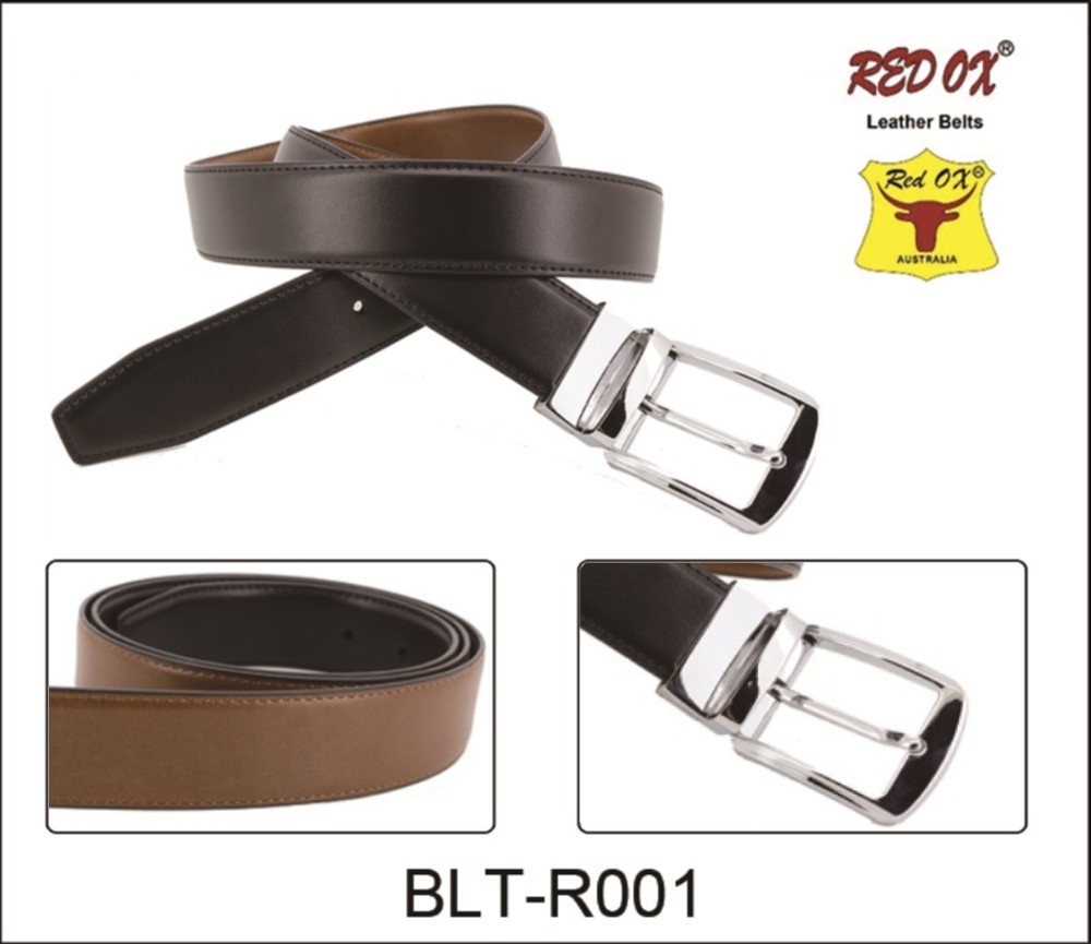 3.5cm Reversible Leather Belts (Black/Brown) with Silver Metal Buckle BLT-R001S